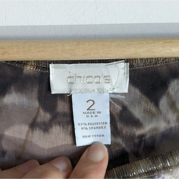 Chicos Brown Abstract Print Long sleeves Velvet Top Shirt - Picture 3 of 7